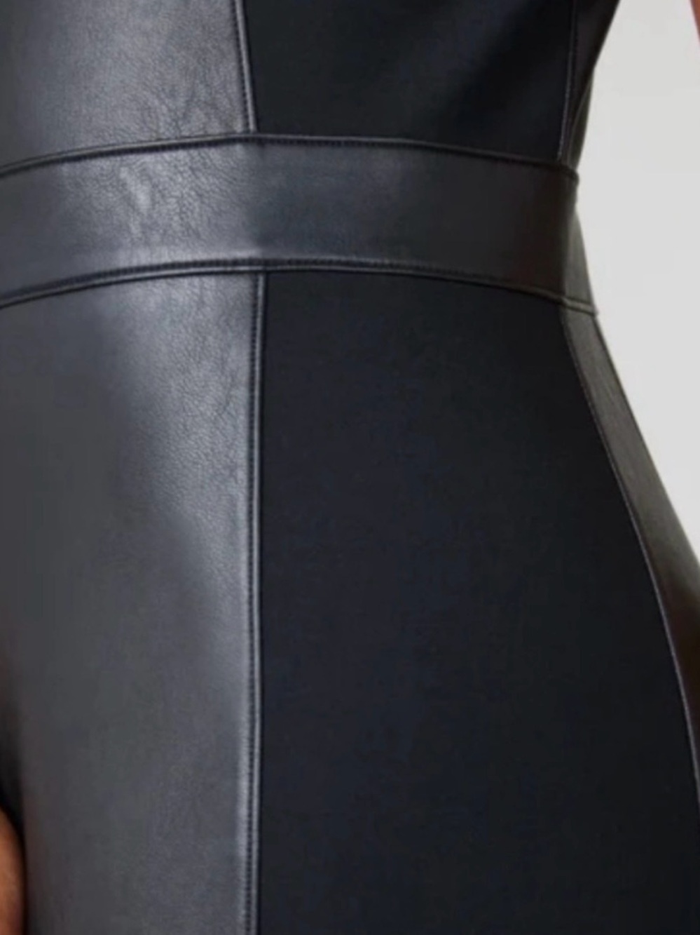 SPANX Black Faux Leather Zip-Front Dress with Red Trim